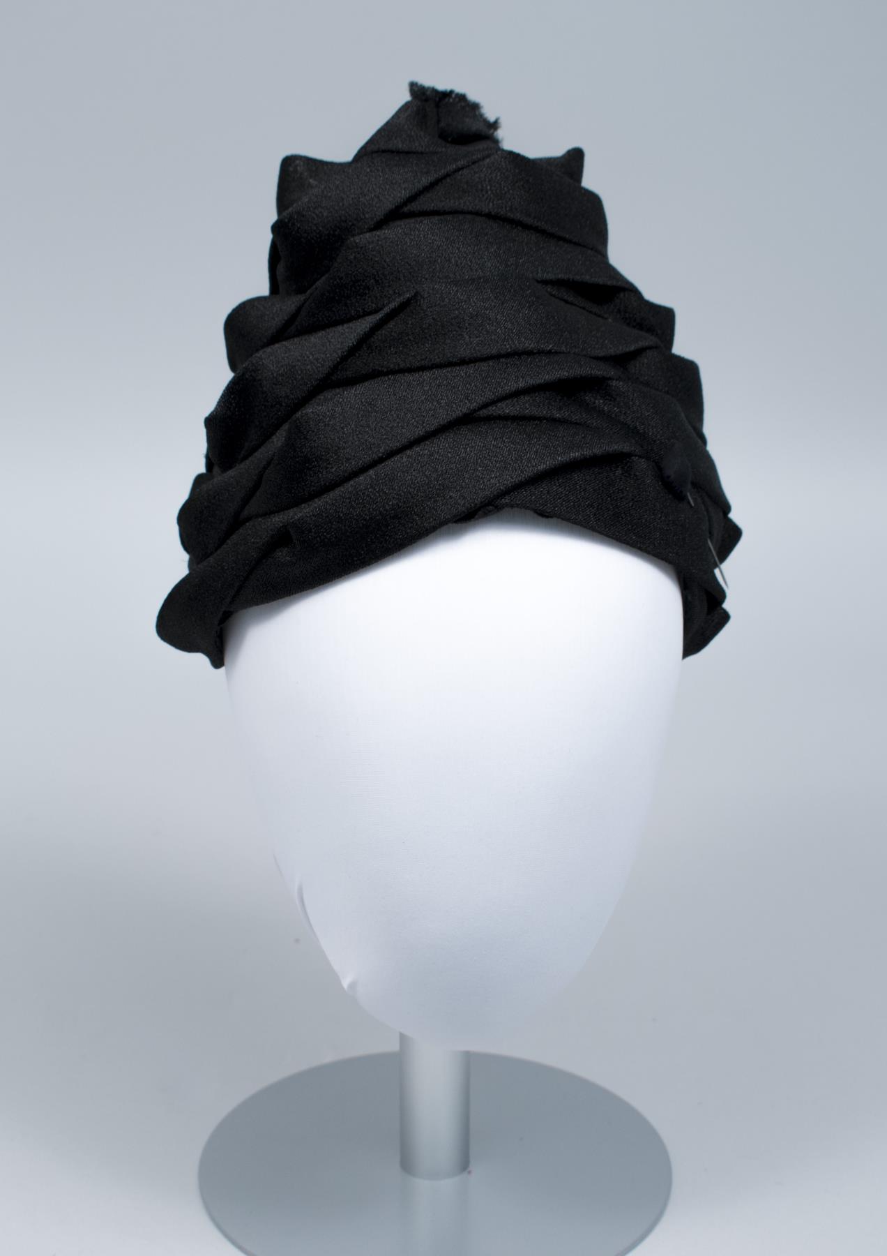 Image of Black wrapped hat, ca. 1955
